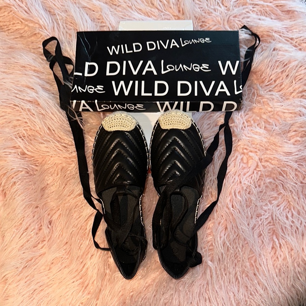 DIVA Lounge Black and Cream Espadrilles with Lattice Design